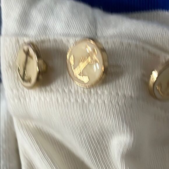 Talbots Cream and Blue Asymmetrical Nautical Blouse with shirt Tails - Picture 9 of 9